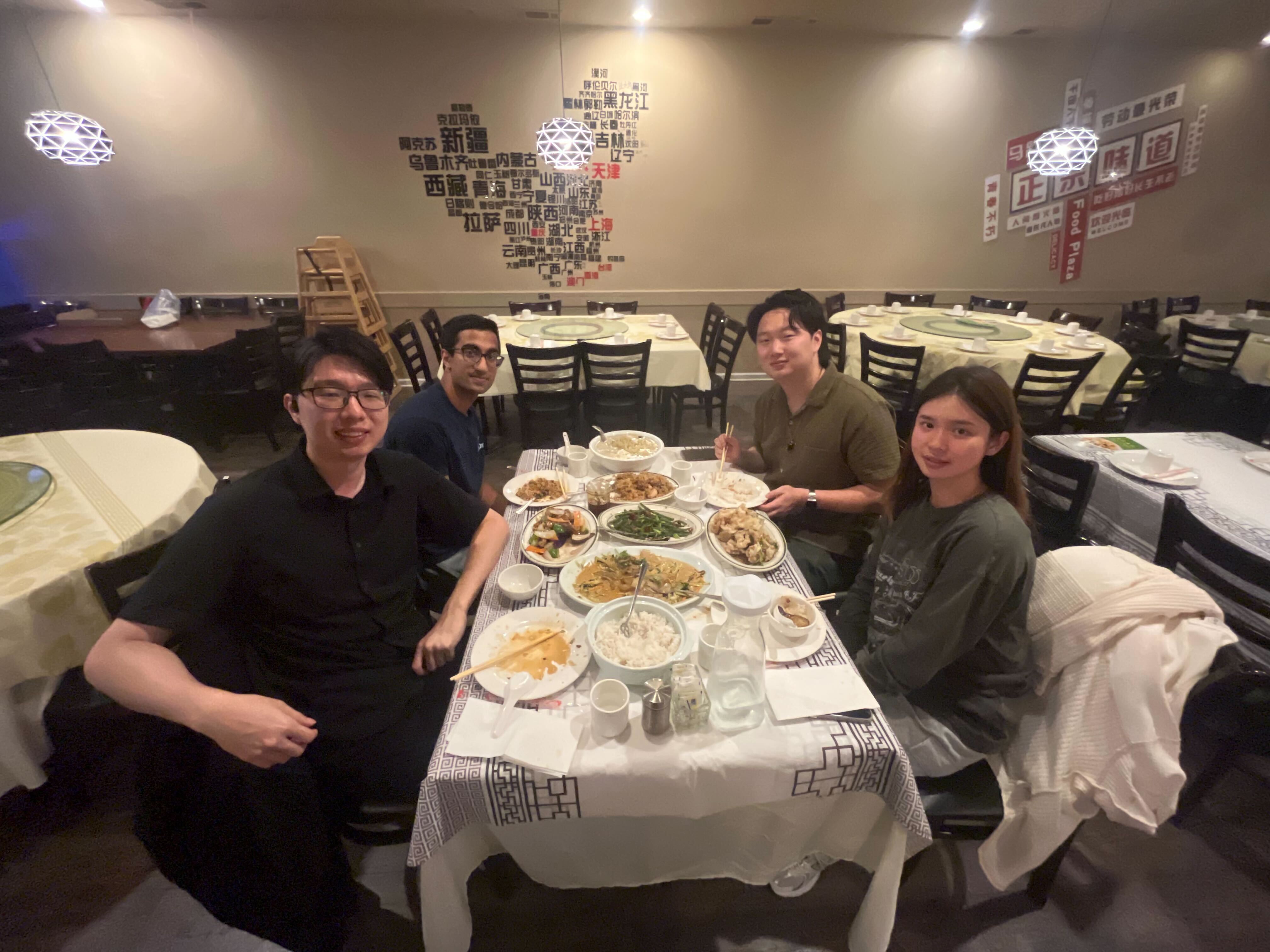 Group dinner with new rotation students Jocelyn and Eric